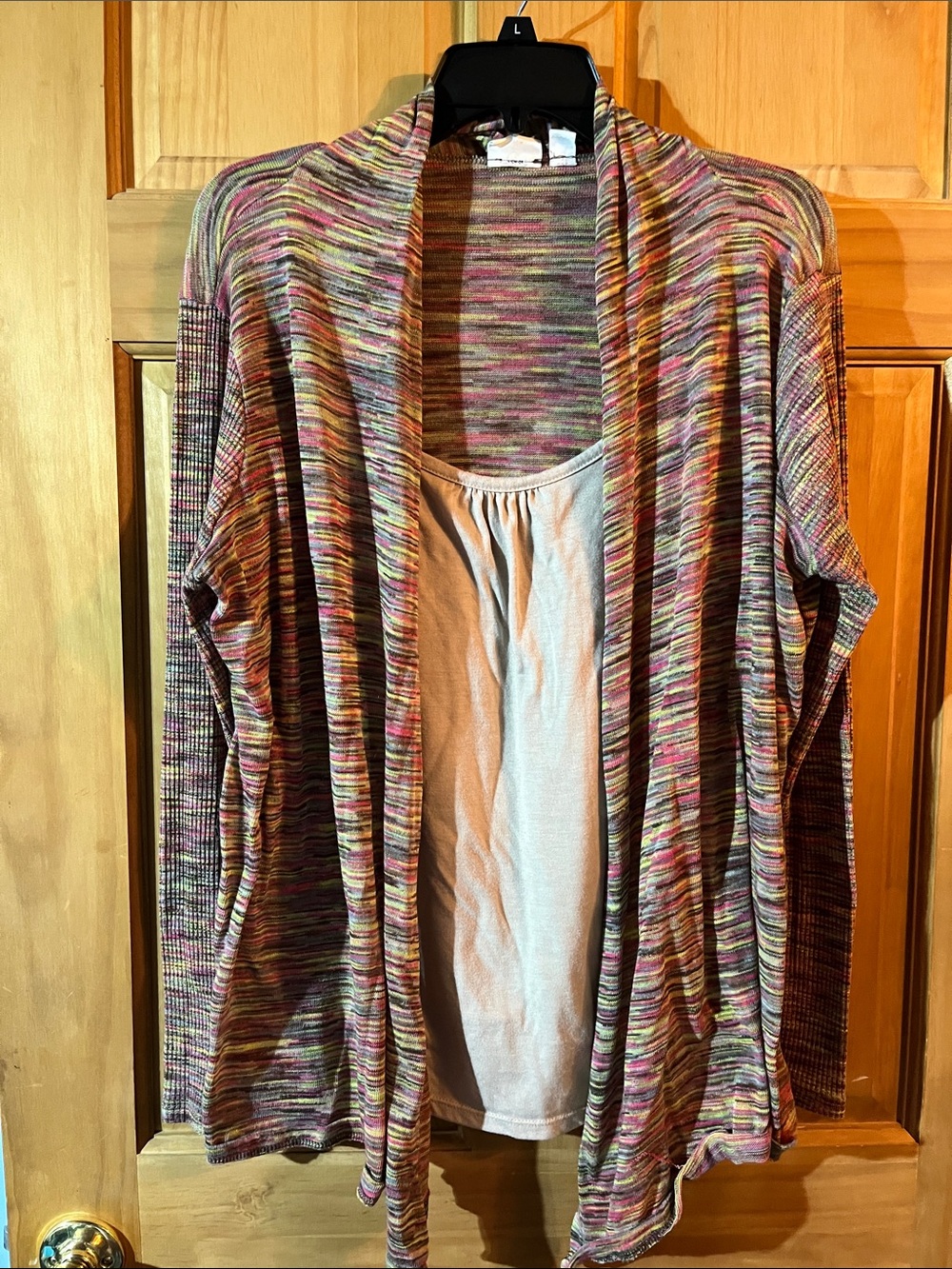 Cato Multicolor Open-Front Knit Cardigan - Pink, Green, Purple, Tan